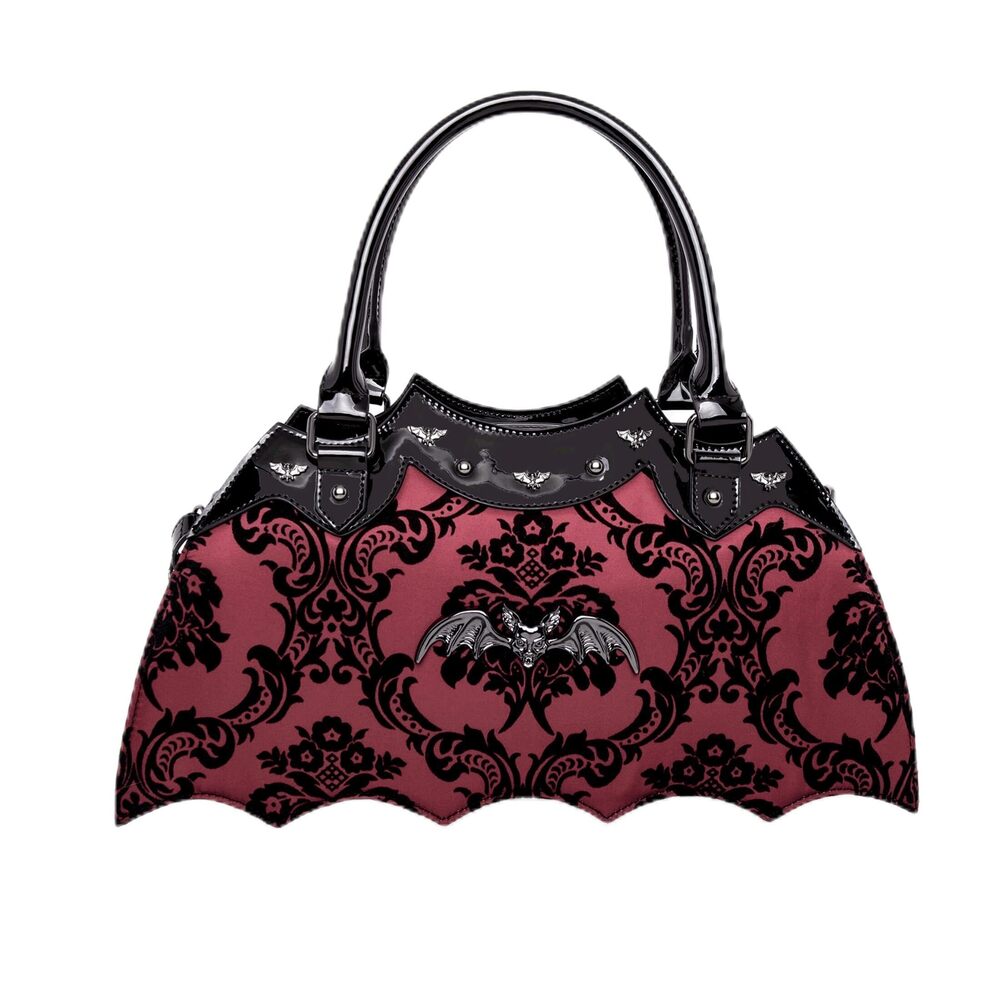 6079 Bat Shaped Handbag with Damask Print and Metal Embellishments on Bag